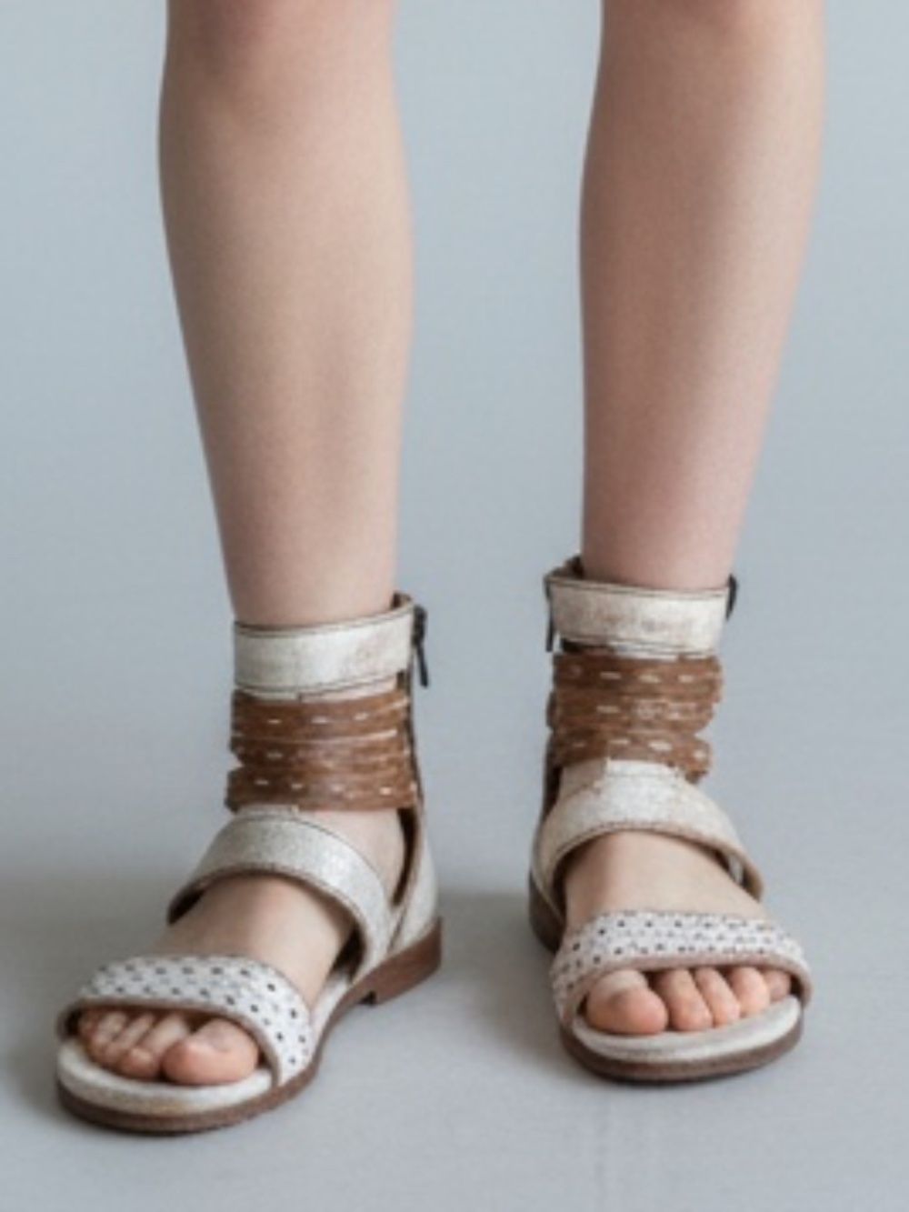 BED STU Artemis Leather Gladiator Sandals White Brown Distressed Women's Size 10